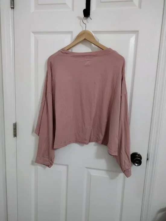 Champion Cropped Sweatshirt Pink Logo Long Sleeve Top Women Oversized Athleisure - Picture 5 of 6